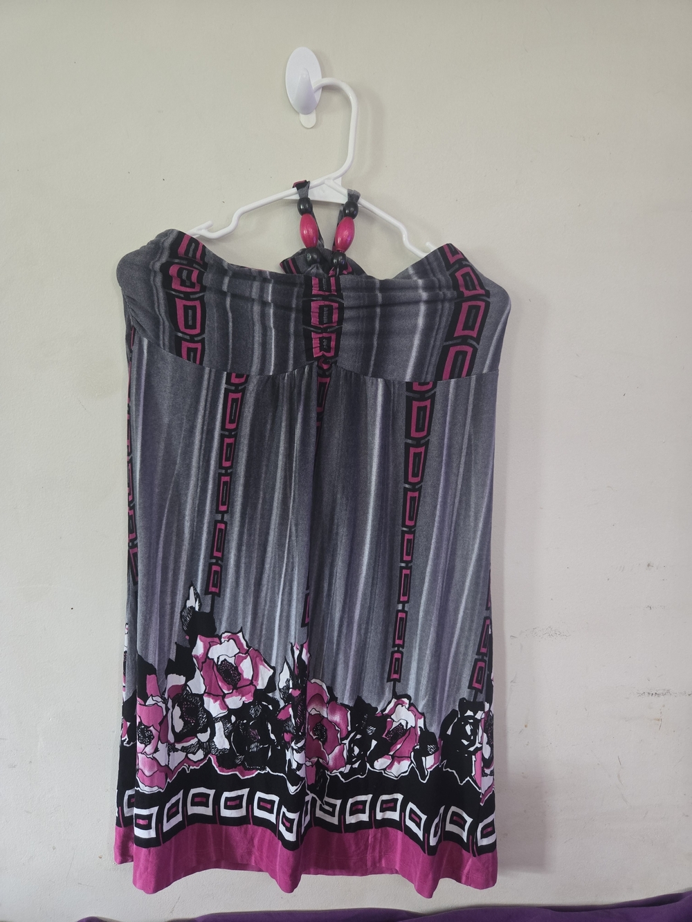 Women’s Grey and Pink Floral Halter Dress